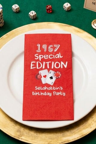 Poker Konsept Kırmızı Baskılı Peçete