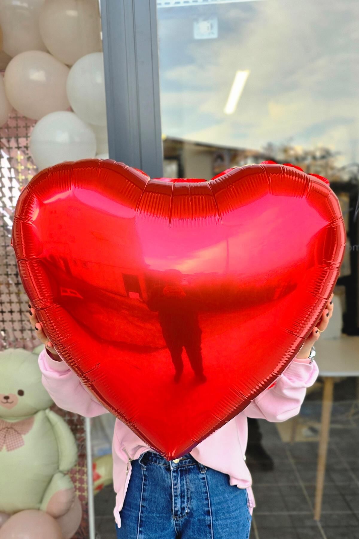 Büyük Kırmızı Kalp Balon 80 cm 32 inç Parlak Kırmızı Kalp Folyo Balon