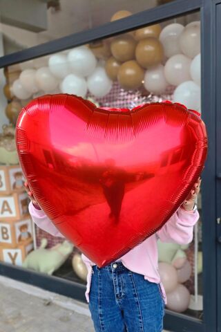 Büyük Kırmızı Kalp Balon 80 cm 32 inç Parlak Kırmızı Kalp Folyo Balon