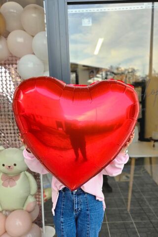 Büyük Kırmızı Kalp Balon 80 cm 32 inç Parlak Kırmızı Kalp Folyo Balon