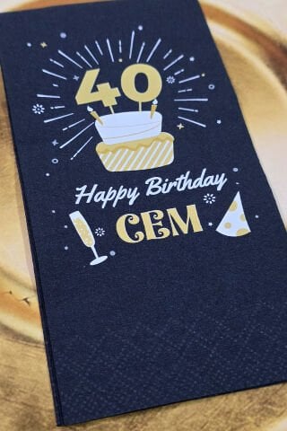 Yaş Detaylı Pastalı Konsept Siyah Baskılı Peçete