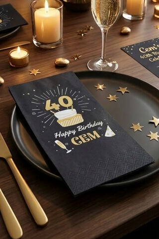 Yaş Detaylı Pastalı Konsept Siyah Baskılı Peçete