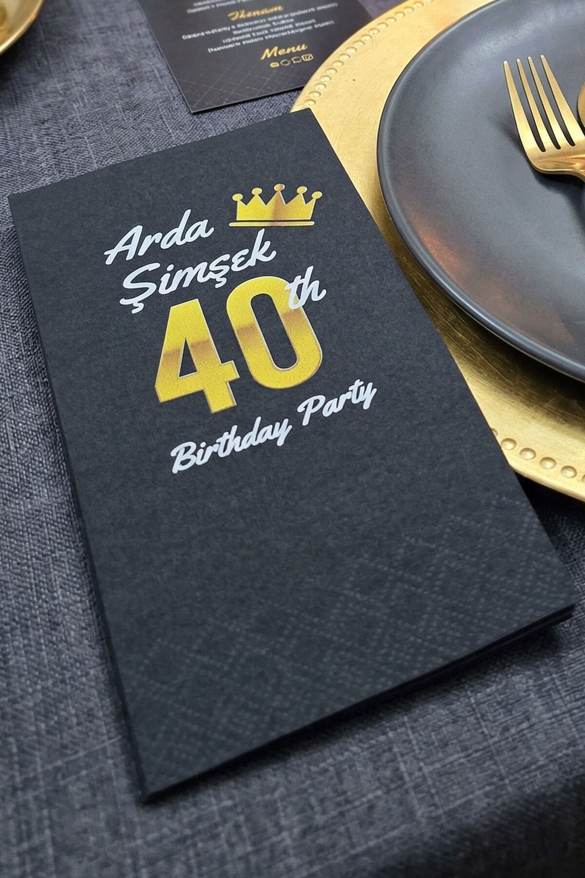 Gold Kral Konsept Baskılı Siyah Peçete