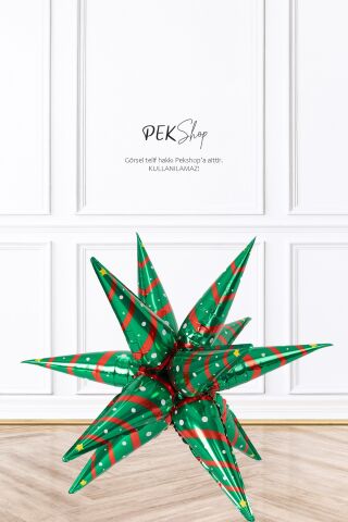 Kırmızı Yeşil Kutup Yıldızı Folyo Balon Yılbaşı Balonu 26inç