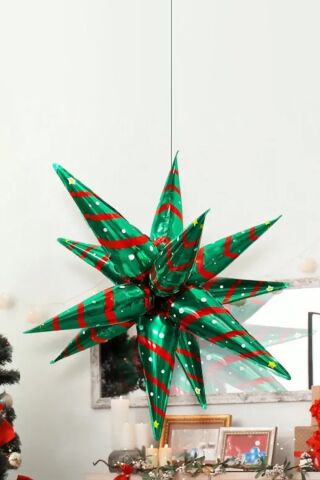 Kırmızı Yeşil Kutup Yıldızı Folyo Balon Yılbaşı Balonu 26inç