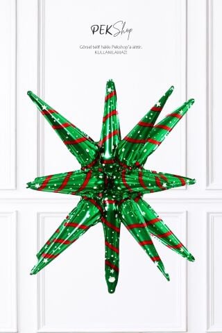 Kırmızı Yeşil Kutup Yıldızı Folyo Balon Yılbaşı Balonu 26inç