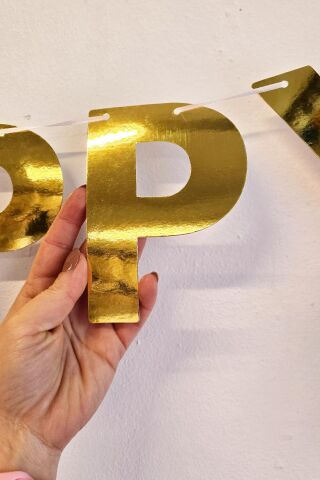 Petekli Püsküllü Gold Happy Birthday Banner Süs Seti Doğum Günü Duvar Süsü