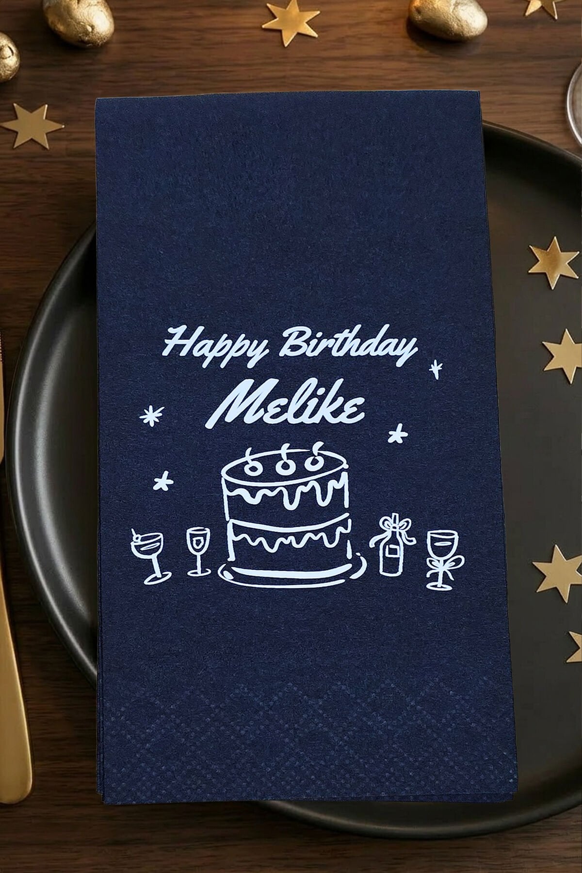 Zarif Yetişkin Doğum Günü Konsept Baskılı Siyah Peçete