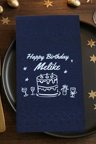 Zarif Yetişkin Doğum Günü Konsept Baskılı Siyah Peçete