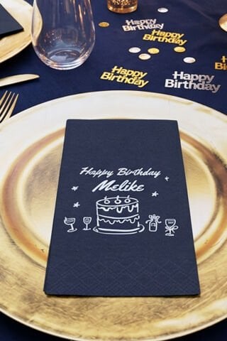 Zarif Yetişkin Doğum Günü Konsept Baskılı Siyah Peçete