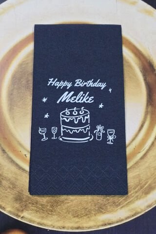 Zarif Yetişkin Doğum Günü Konsept Baskılı Siyah Peçete