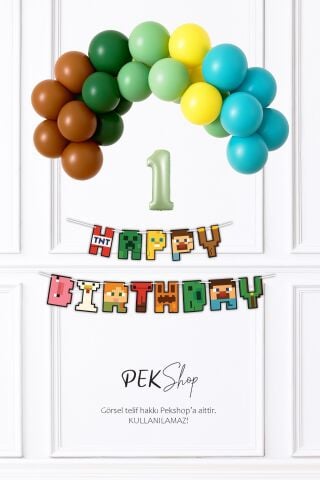 Minecraft Tema Doğum Günü Balon Zinciri Seti