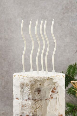 Spiral Beyaz Pasta Mumu Beyaz Renk Mum 6 lı Beyaz Kıvrık Mum