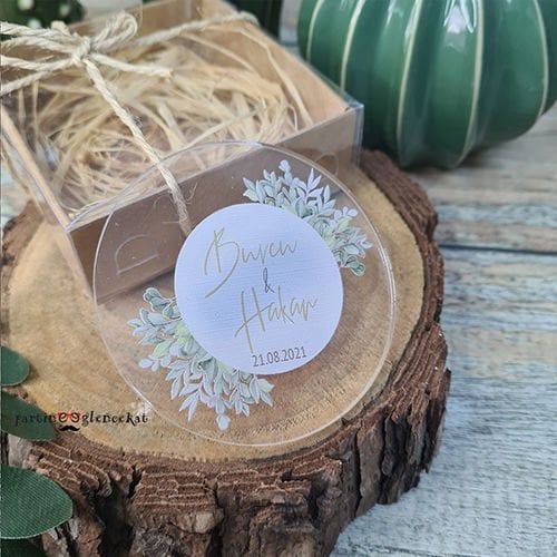 Soft Yapraklar Konsept Şeffaf Pleksi Magnet Şeffaf Kapaklı Kraft Kutu