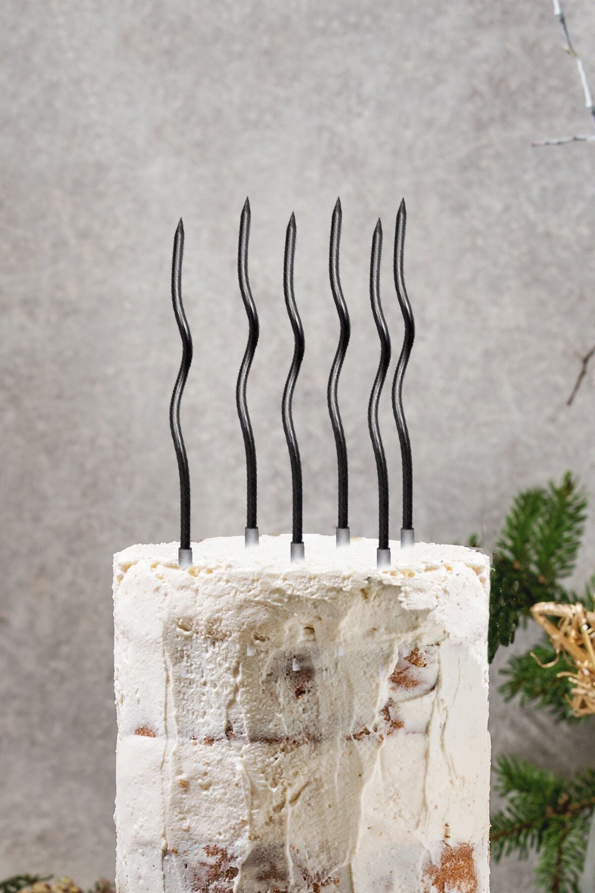 Spiral Siyah Pasta Mumu Siyah Renk Mum 6 lı Siyah Kıvrık Mum