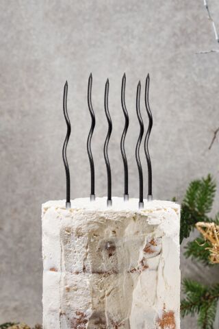 Spiral Siyah Pasta Mumu Siyah Renk Mum 6 lı Siyah Kıvrık Mum