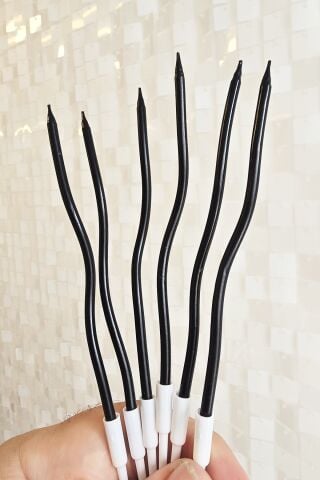 Spiral Siyah Pasta Mumu Siyah Renk Mum 6 lı Siyah Kıvrık Mum