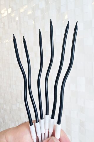 Spiral Siyah Pasta Mumu Siyah Renk Mum 6 lı Siyah Kıvrık Mum