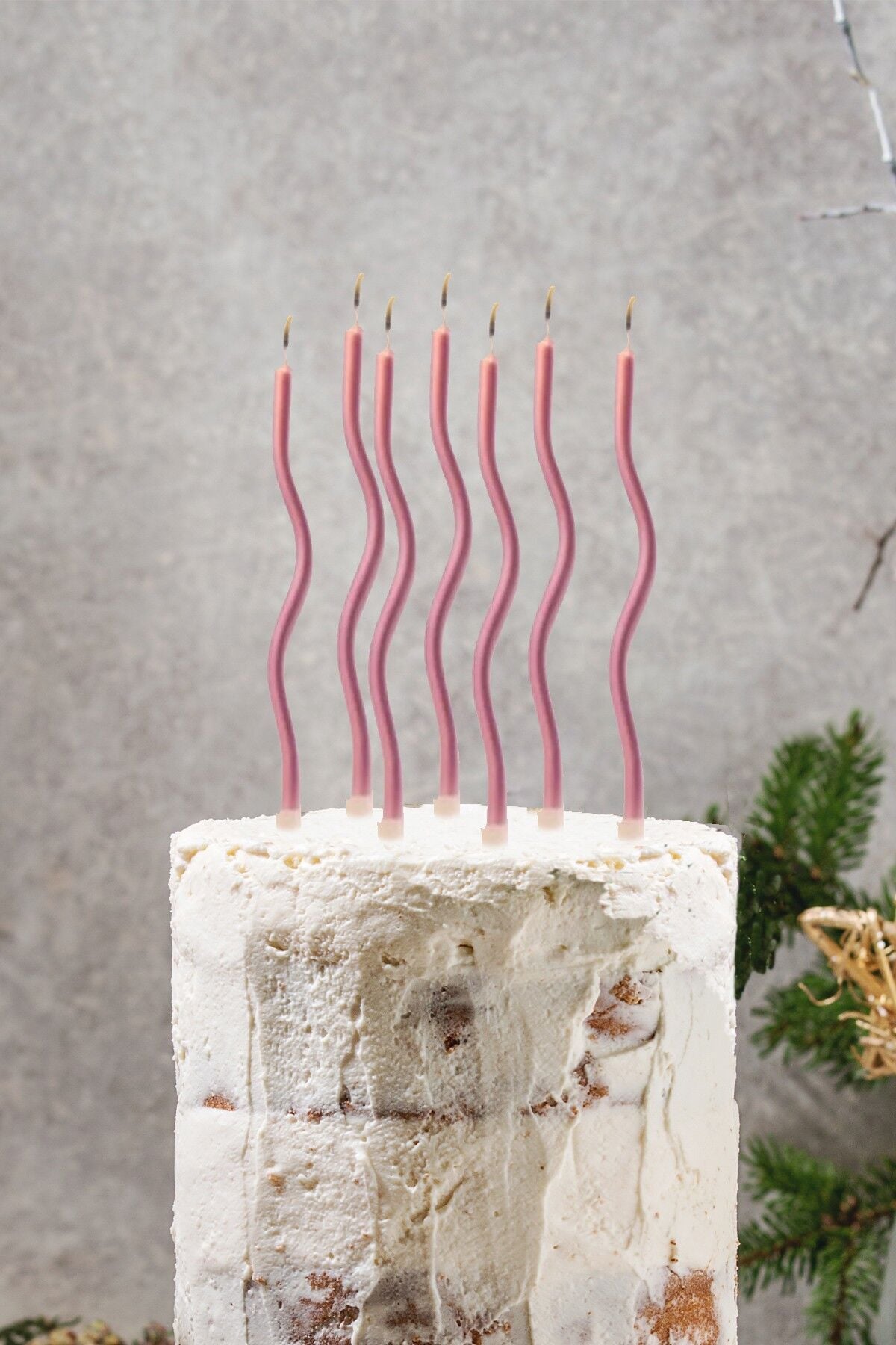 Spiral Pembe Pasta Mumu Pembe Renk Mum 6 lı Pembe Kıvrık Mum