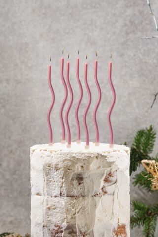 Spiral Pembe Pasta Mumu Pembe Renk Mum 6 lı Pembe Kıvrık Mum