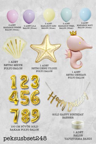 Retro Deniz Altı Tema Doğum Günü Deniz Atı Deniz Yıldızı Balonlu Parti Seti