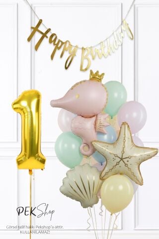 Retro Deniz Altı Tema Doğum Günü Deniz Atı Deniz Yıldızı Balonlu Parti Seti