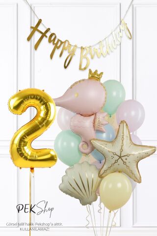 Retro Deniz Altı Tema Doğum Günü Deniz Atı Deniz Yıldızı Balonlu Parti Seti