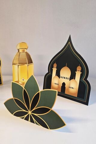 Ramazan Süslemeleri Masa Üzeri Ayaklı Pano Seti Yeşil Gold Hayırlı Ramazanlar Ramazan Sofrası Süsleri