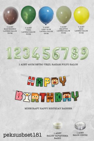 Minecraft Tema Doğum Günü Balon Zinciri Seti 9
