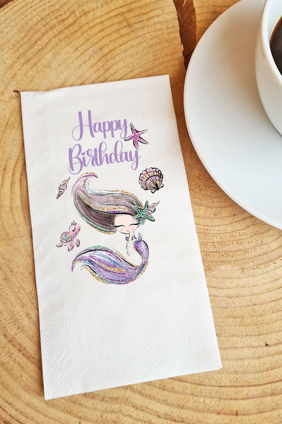 Sunum Peçetesi Deniz Kızı Happy Birthday Yazılı Kağıt Peçete