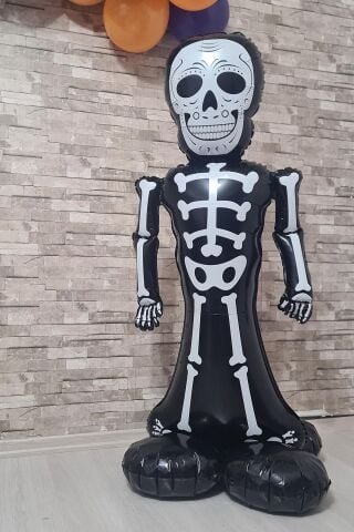 Ayaklı Siyah İskelet Folyo Balon Cadılar Bayramı Halloween Süsleri Dev İskelet Folyo Balon