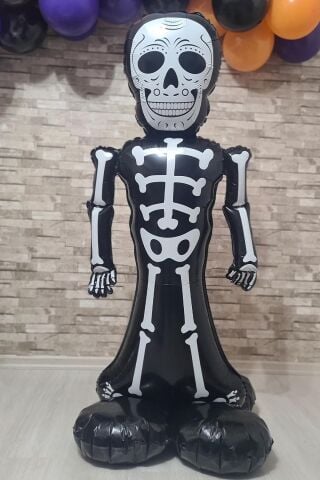 Ayaklı Siyah İskelet Folyo Balon Cadılar Bayramı Halloween Süsleri Dev İskelet Folyo Balon