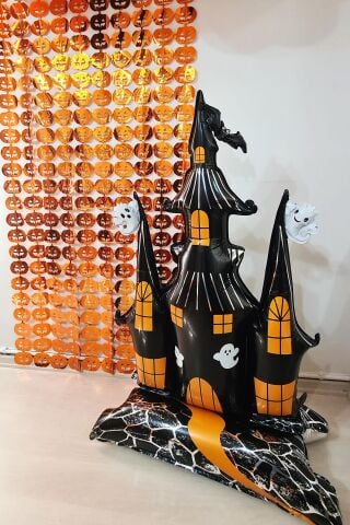 Ayaklı Şato Folyo Balon Yerde Durabilen Hayaletli Cadılar Bayramı Şatosu Halloween Süsleri