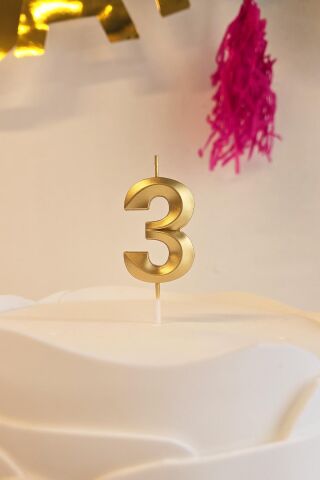 3 Yaş Gold Mum Rakam Pasta Mumu Yaş Mum Gold Renk