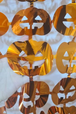 Halloween Metalik Bal Kabağı Fon Perde Kapı Perdesi Cadılar Bayramı Arka Fon Süs Parlak