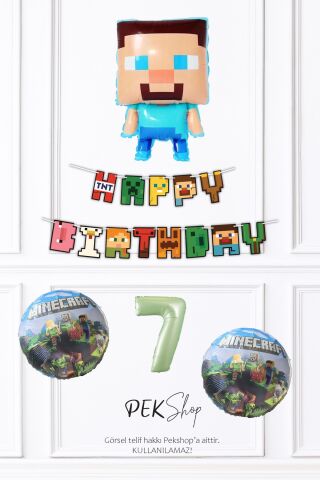 Minecraft Tema Steve Balonlu Doğum Günü Balon Seti 7