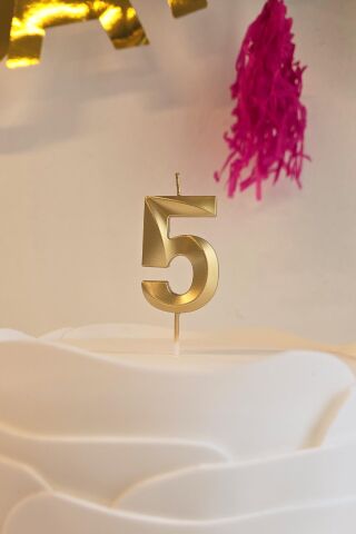 5 Yaş Gold Mum Rakam Pasta Mumu Yaş Mum Gold Renk