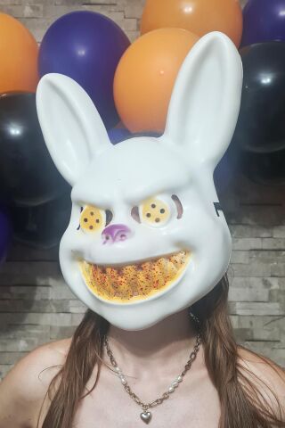 Beyaz Tavşan Cadılar Bayramı Halloween Maskesi Katil Tavşan Korkunç Maske Beyaz