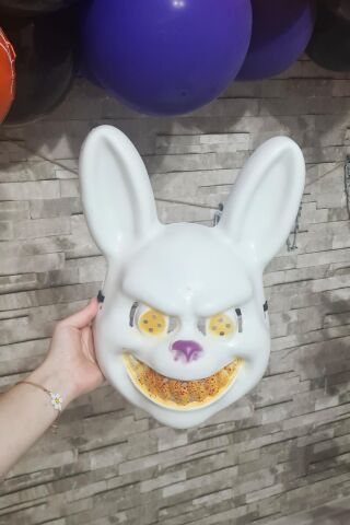 Beyaz Tavşan Cadılar Bayramı Halloween Maskesi Katil Tavşan Korkunç Maske Beyaz