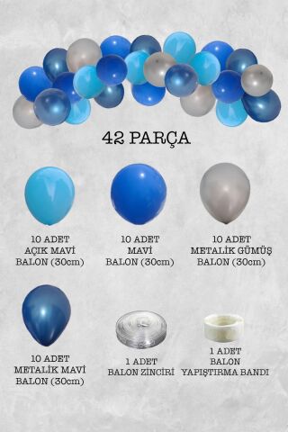 Metalik Mavi Gümüş Balon Zinciri 42 Parça