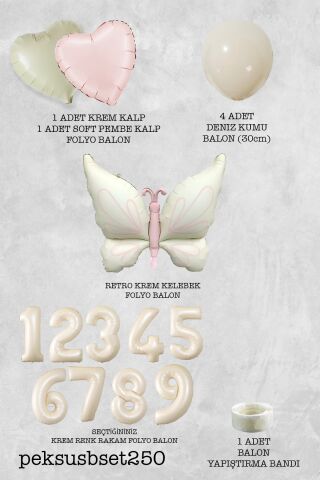 Retro Krem Kelebek Tema Doğum Günü Balon Zinciri Yaş Balonlu Balon Set250
