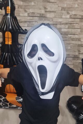 Çığlık Maskesi Cadılar Bayramı Halloween Maskesi Tüllü Hayalet Scream Maske Korkunç Maske