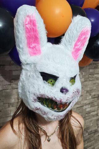 Tüylü Tavşan Maskesi Cadılar Bayramı Halloween Maskesi Korkunç Katil Tüylü Tavşan Maske