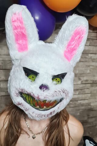 Tüylü Tavşan Maskesi Cadılar Bayramı Halloween Maskesi Korkunç Katil Tüylü Tavşan Maske