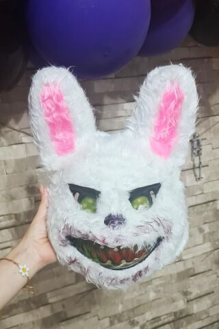 Tüylü Tavşan Maskesi Cadılar Bayramı Halloween Maskesi Korkunç Katil Tüylü Tavşan Maske