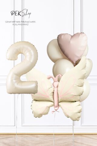 Retro Krem Kelebek Tema Doğum Günü Balon Zinciri Yaş Balonlu Balon Set250 2