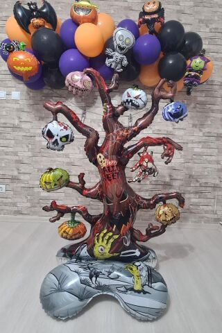 Ayaklı Cadılar Bayramı Ağacı Folyo Balon Dallı Korkunç Halloween Ağaç Folyo Balon Yerde Durabilen Dev Balon