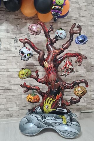 Ayaklı Cadılar Bayramı Ağacı Folyo Balon Dallı Korkunç Halloween Ağaç Folyo Balon Yerde Durabilen Dev Balon