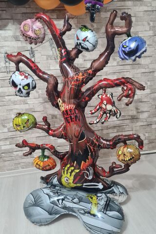 Ayaklı Cadılar Bayramı Ağacı Folyo Balon Dallı Korkunç Halloween Ağaç Folyo Balon Yerde Durabilen Dev Balon