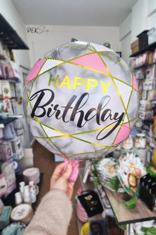 Yuvarlak Happy Birthday Pembe Gold Doğum Günü Balonu 18''